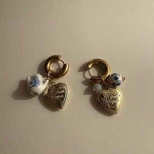Gold Heart Charm Earrings